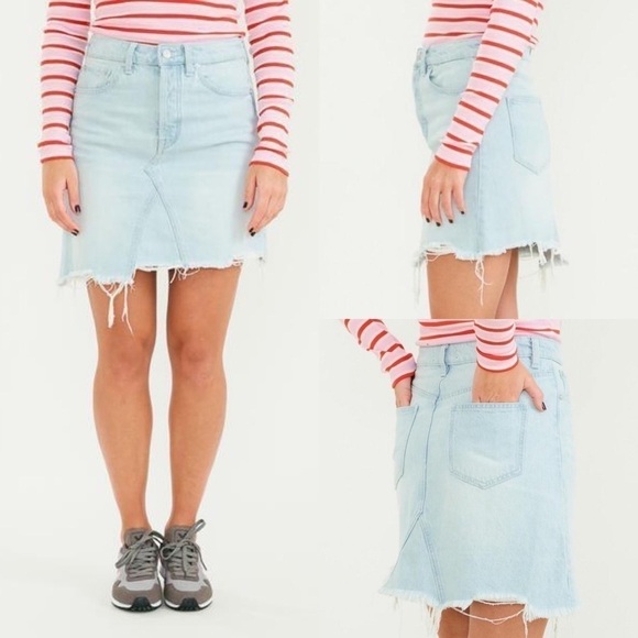 Free People Skirt Going Rogue Denim Distressed Asymmetrical Tidal Wave 25 26 NWT - Picture 13 of 13